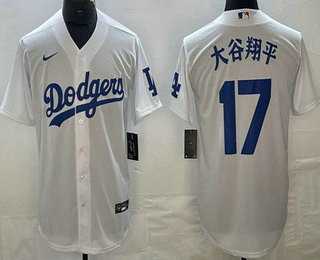 Mens Los Angeles Dodgers #17 Shohei Ohtani White Japanese Name Cool Base Jersey
